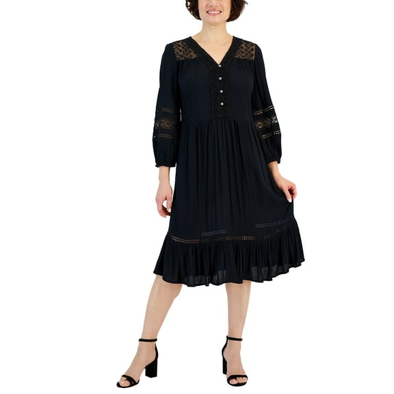 Petite Lace-Trim Dress Deep Black PP