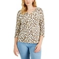 thumbnail image 1 of Petite Leopard-Print Henley Top Pebble PP, 1 of 1