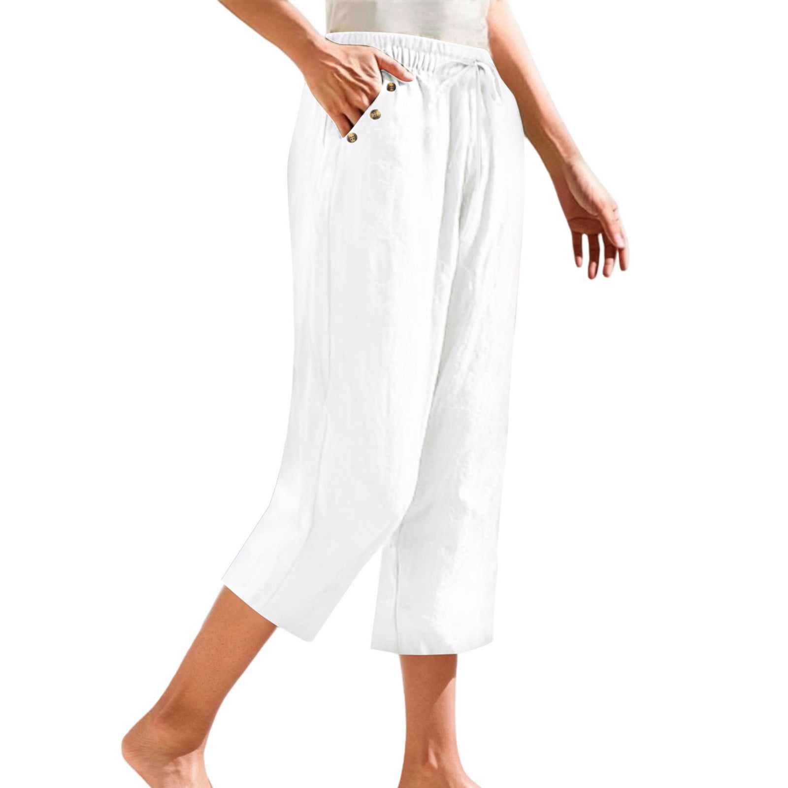 Petite Linen Pants for Women - Summer Straight Leg Cropped Capris ...
