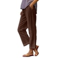 thumbnail image 1 of Petite Linen Pants for Women Plus Size Summer Lightweight Wide Leg Cropped Linen Pants Beach Vacation Trousers with Pockets, 1 of 7