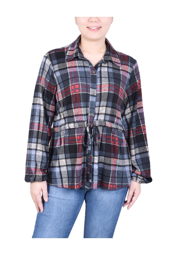 Petite Long Dolman Sleeve Drawstring-Waist Tunic Top