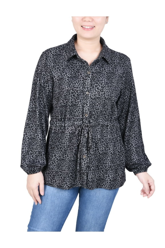 Petite Long Dolman Sleeve Drawstring-Waist Tunic Top