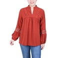 thumbnail image 1 of Petite Long Sleeve Blouse With Crochet Trim, 1 of 3