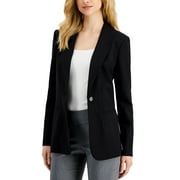 ALFANI Petite Long Sleeve Collared Blazer Deep Black PL