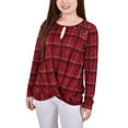 thumbnail image 1 of Petite Long Sleeve Knit Keyhole with Studs Top Red Plaid PL, 1 of 1
