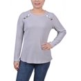 thumbnail image 1 of Petite Long Sleeve Ribbed Button Detail Top Light Charcoal PXL, 1 of 1