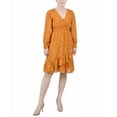 thumbnail image 1 of Petite Long Sleeve Smocked Waist Dress Mustard Multi Dot PXL, 1 of 1