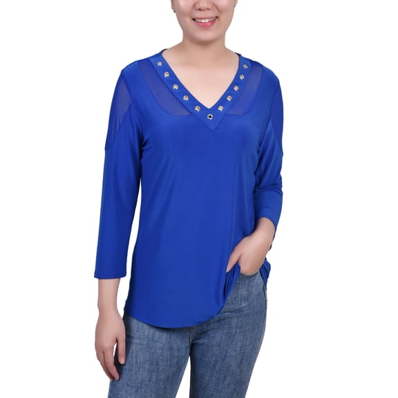 Petite Long Sleeve Top with Mesh Insets Surf The Web PM