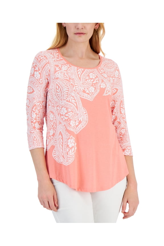 Petite Lucia Paisley 3/4-Sleeve T-Shirt Icy Berry Combo PXL