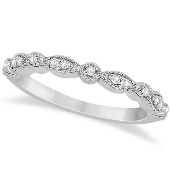 Petite Marquise and Dot Diamond Wedding Band in 14k White Gold (0.13ct)