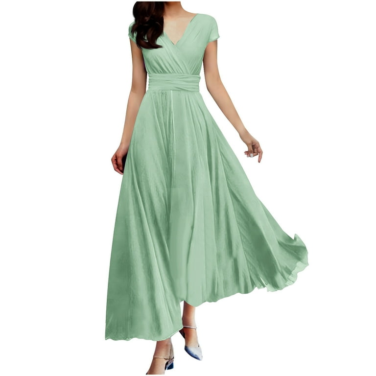 Petite Maxi Dresses for Women,Women's Summer Solid Color Closed