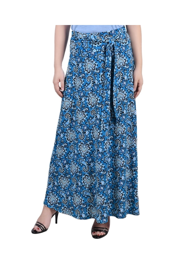 Petite Maxi Skirt With Sash Waist Tie Wa Grape Jade Teal Paisley PL