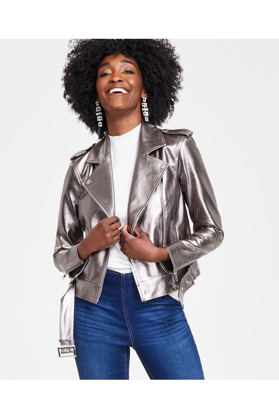 Petite Metallic Moto Jacket Gunmetal PM