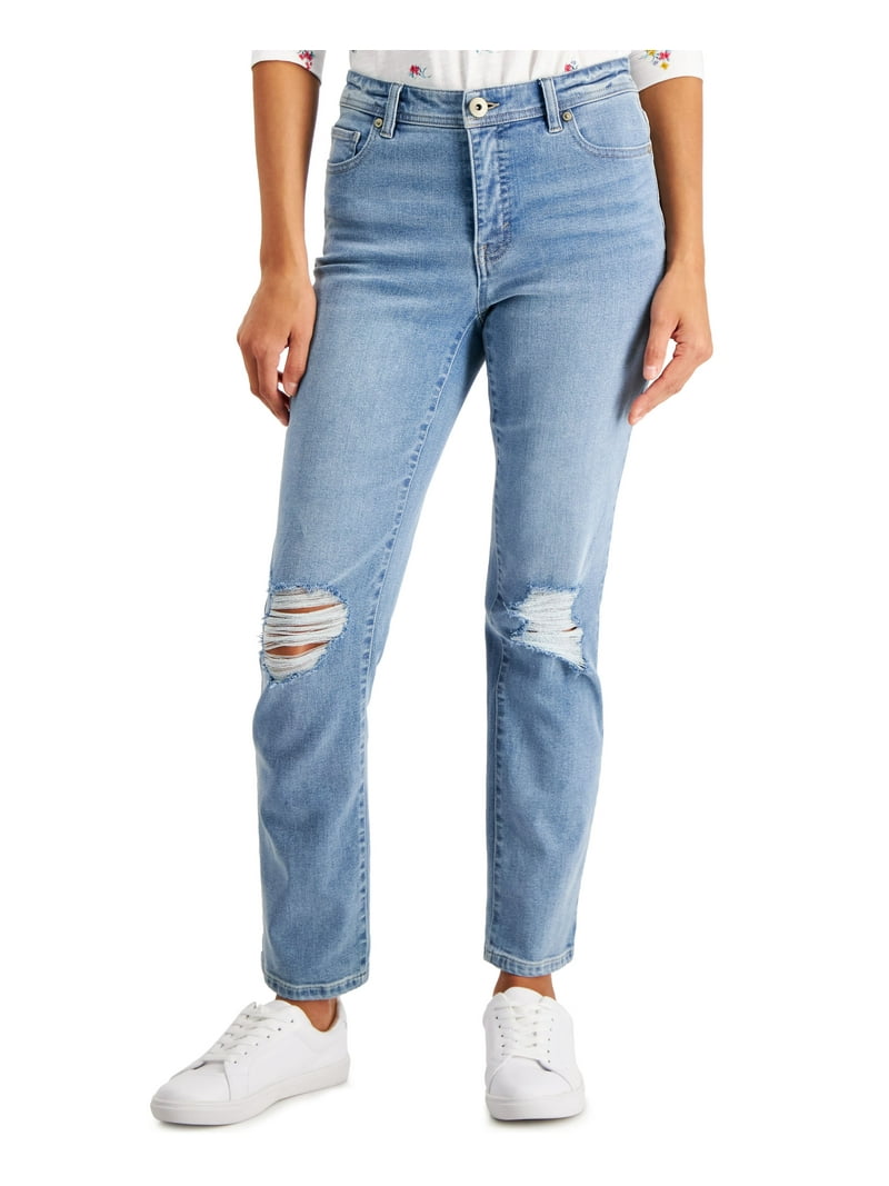 Petite Mid-Rise Natural Ripped Straight-Leg Jeans Miranda 4P