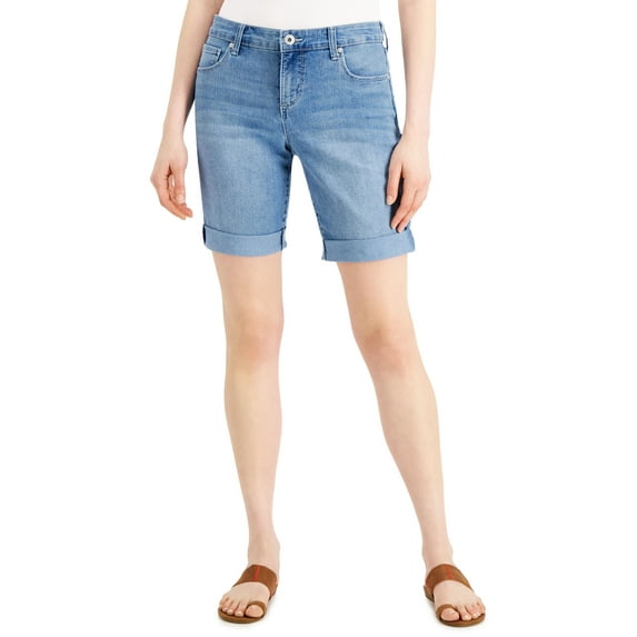 Petite Mid Rise Roll Cuff Denim Bermuda Shorts Dreamscape 4P