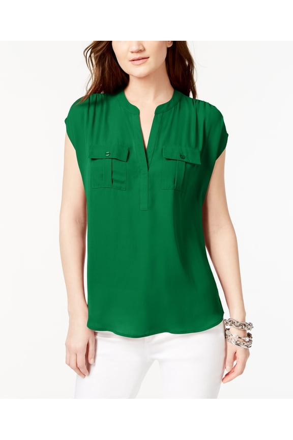 Petite Mixed Media Utility Shirt Dark Emerald PXS