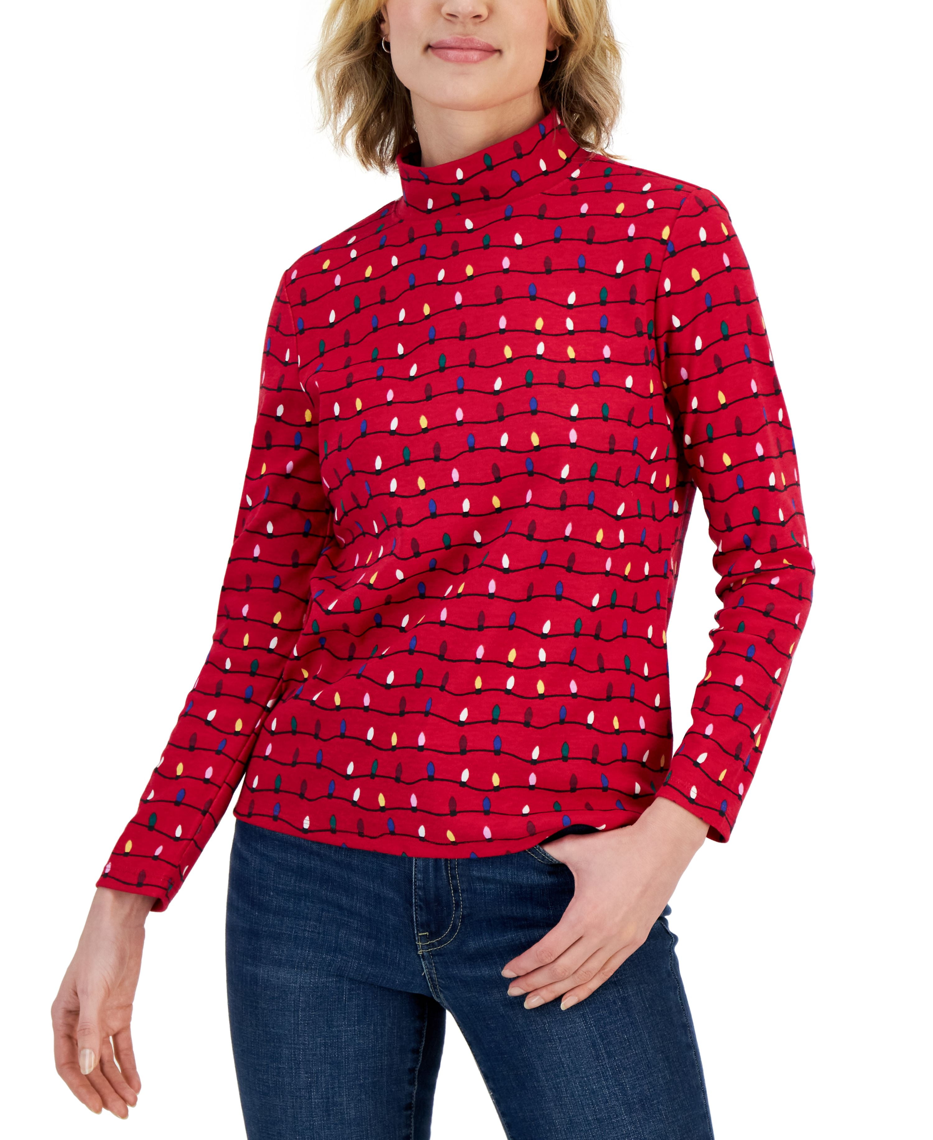 Petite Mock-Neck Printed Top New Red Amore Lights PS - Walmart.com