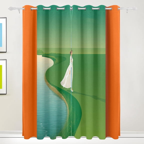 Petite Model Stands on Green Grass Blackout Curtains 55W x 72/84L Living Room Bedroom Curtains Heat Insulation and Sun Protection 2-Pack