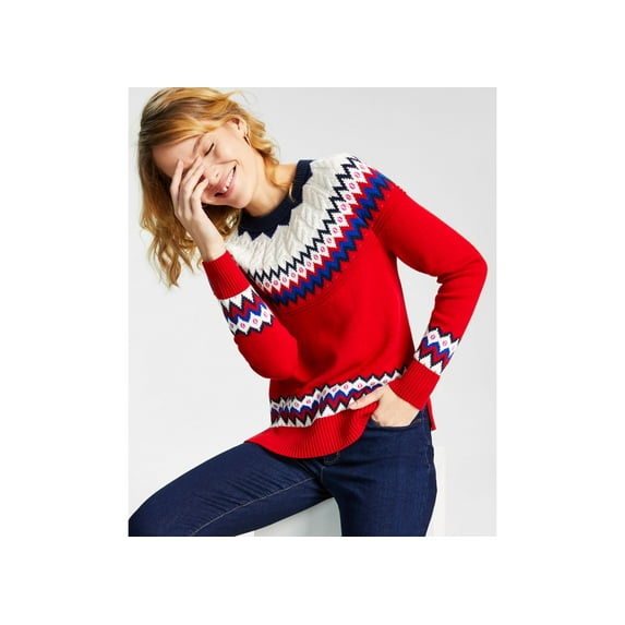 Petite Multicolor Fair Isle Sweater Ravishing Red Combo PXL