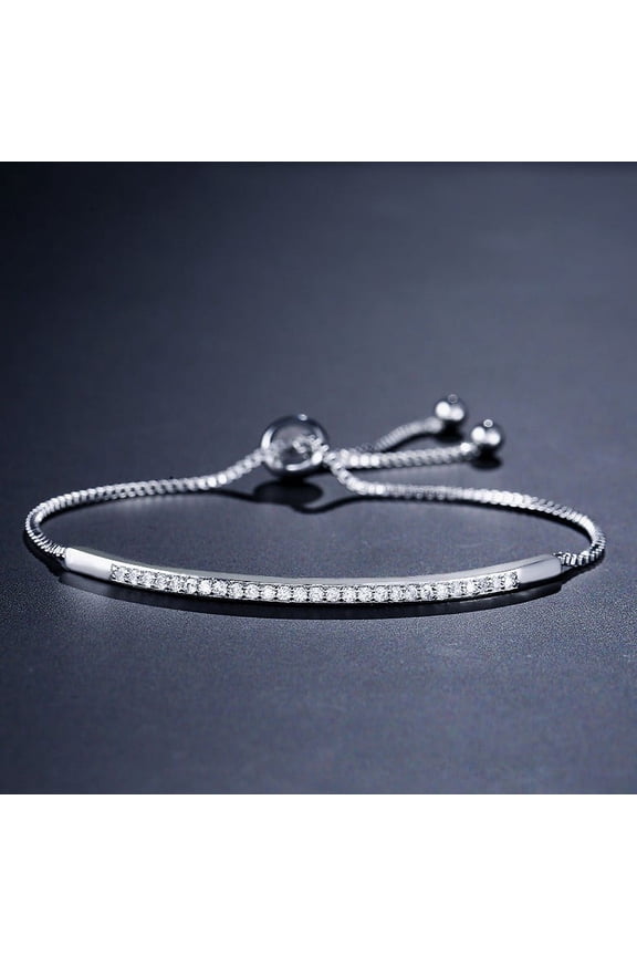 Petite Narrow Silver Crystal Bolo Slider Tennis Bracelet