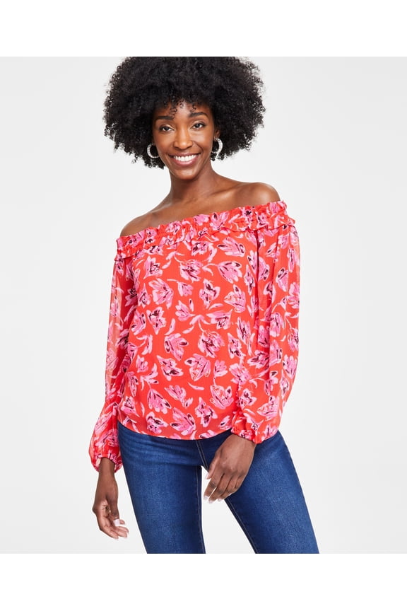 Petite Off-The-Shoulder Printed Blouse Bea Bouqouet PXL