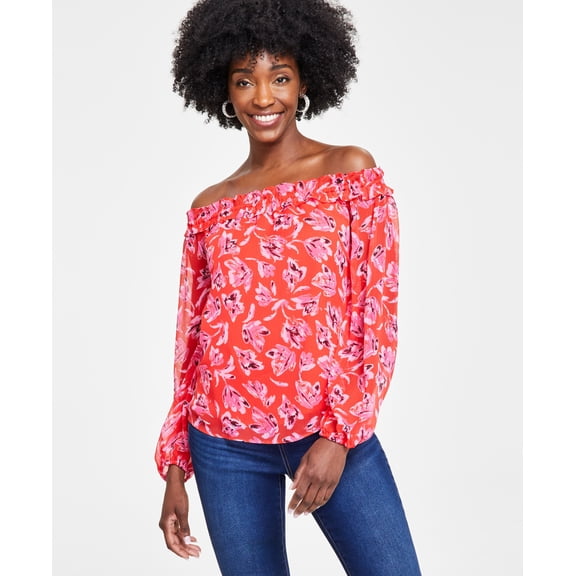 Petite Off-The-Shoulder Printed Blouse Bea Bouqouet PXS