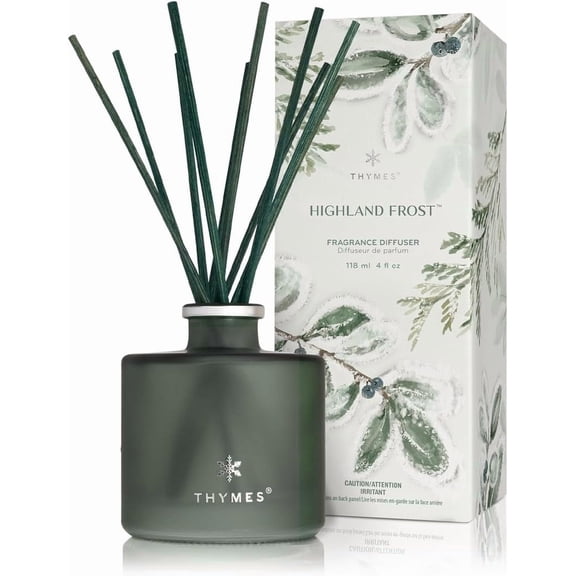 Petite Oil Reed Diffuser Set Includes Reed Diffuser Sticks, Fragrance Oil, & Glass Bottle Luxury Home Decor Holiday Decor Winter Scents Sage-Green (Highland Frost, 4 fl oz)