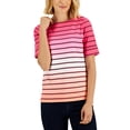 thumbnail image 1 of Petite Ombre Striped Elbow-Sleeve Boat-Neck Top Steel Rose PS, 1 of 1