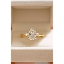 Petite Oval Cut Moissanite Diamond Three Stone Engagement Ring, Gold Palted Promise Ring, Dainty Minimalist Jewelry