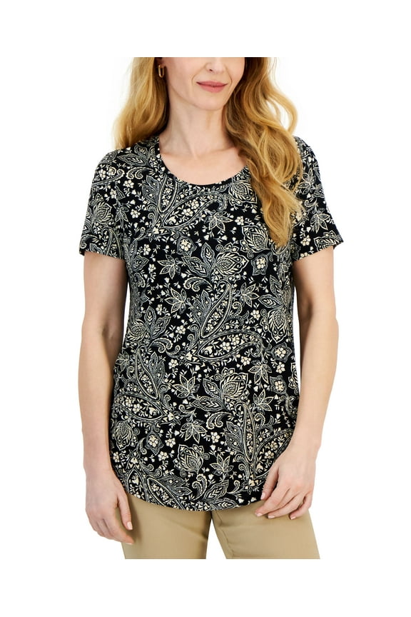 Petite Paige Paisley Short-Sleeve Top Deep Black Combo PP/PXS