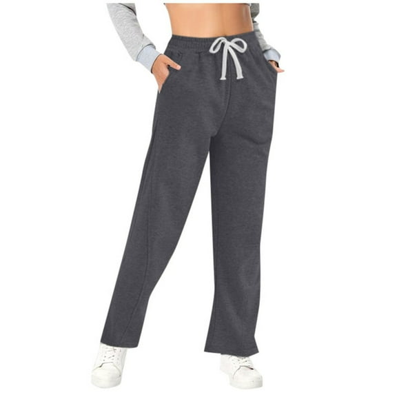 Petite Pants for Women Elastic Waist Oversized Wide Leg Lightweight Sweatpants Drawstring Straight Leg Sweatpants Low Waist Baggy With Pockets Casual Trousers Trendy Dressy Dark Gray 2XL