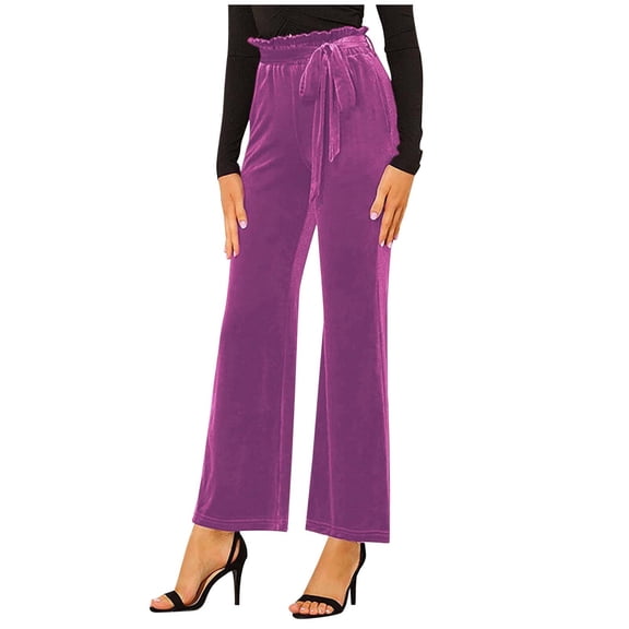 Petite Pants for Women Elastic Waist Solid Color Fall Winter Suede Belt Pocket Straight Leg Wide Leg Temperament Elegant Commuting Trousers Dressy Casual Pink XL