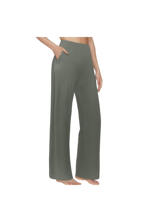 Petite Pants for Women Elastic Waist Yoga Wide Leg With Pockets High Waist Stretch Dress Sweatpants Trousers Dressy Casual Gray 2XL