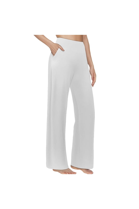 Petite Pants for Women Elastic Waist Yoga Wide Leg With Pockets High Waist Stretch Dress Sweatpants Trousers Dressy Casual White 2XL