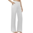 thumbnail image 1 of Petite Pants for Women Elastic Waist Yoga Wide Leg With Pockets High Waist Stretch Dress Sweatpants Trousers Dressy Casual White XL, 1 of 5