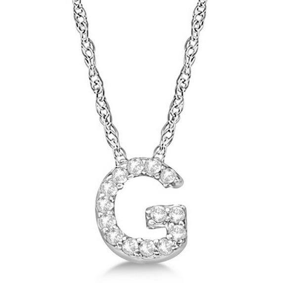 Petite Pave Diamond Initial Pendant Necklace 14k White Gold