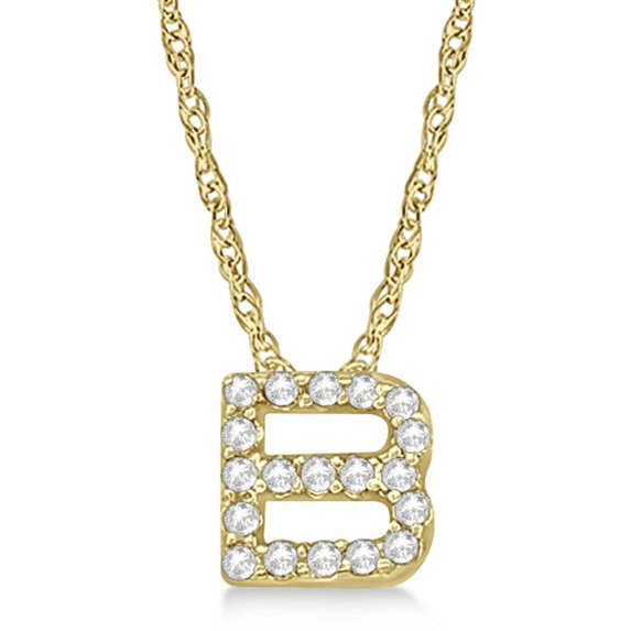Petite Pave Diamond Initial Pendant Necklace 14k Yellow Gold