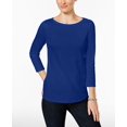 thumbnail image 1 of Petite Pima Cotton Button-Shoulder Top Modern Blue PP, 1 of 1