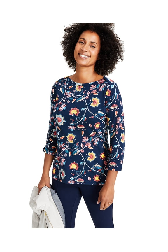 Petite Pima Floral Print Top Floral Intrepid Blue PL