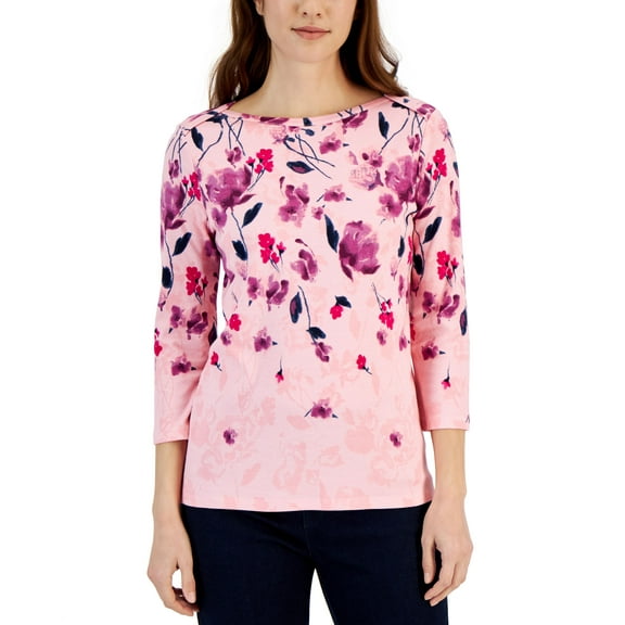 Petite Pima Floral Print Top Jen Pink Icing PS