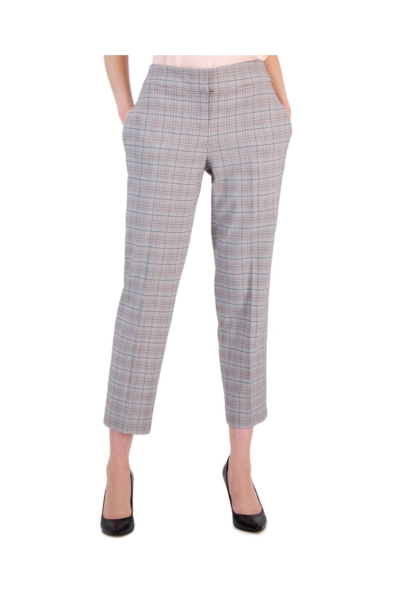 Petite Plaid Mid-Rise Straight-Leg Ankle Pants Black Multi 10P