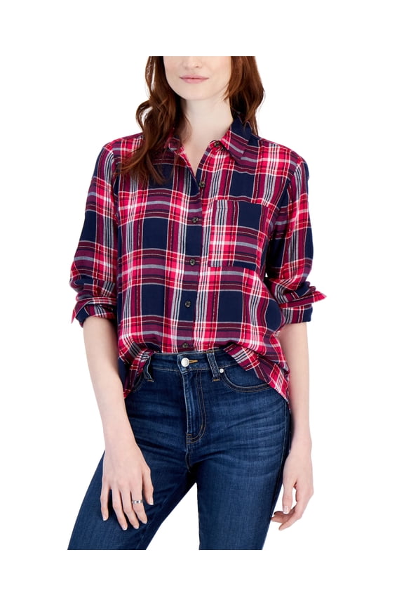 Petite Plaid Perfect Shirt Industrial Blue Combo PM