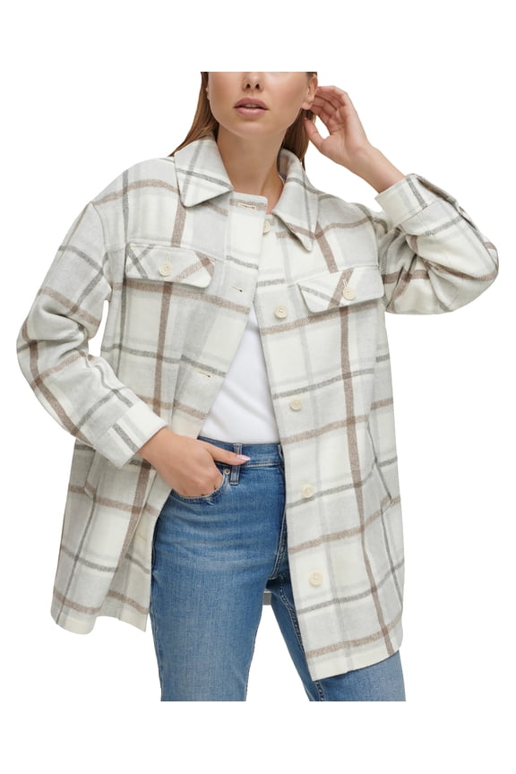 Petite Plaid Shirt Jacket Heather Grey PL
