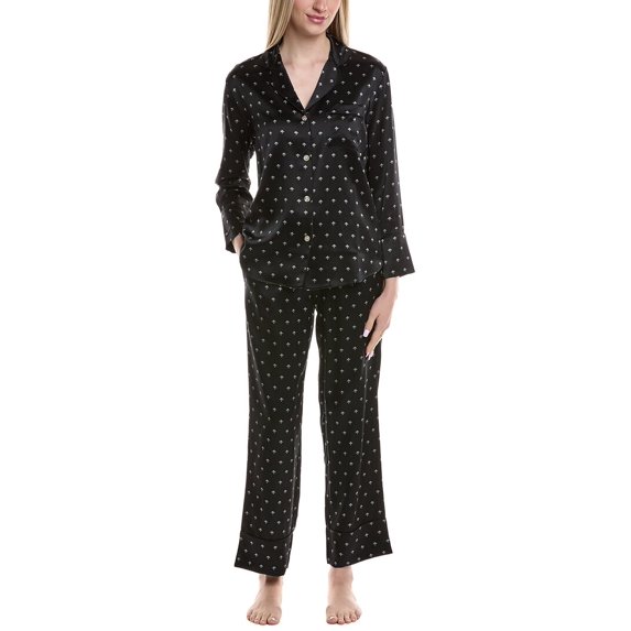 Petite Plume womens 2pc Silk Pajama Set, m, Black