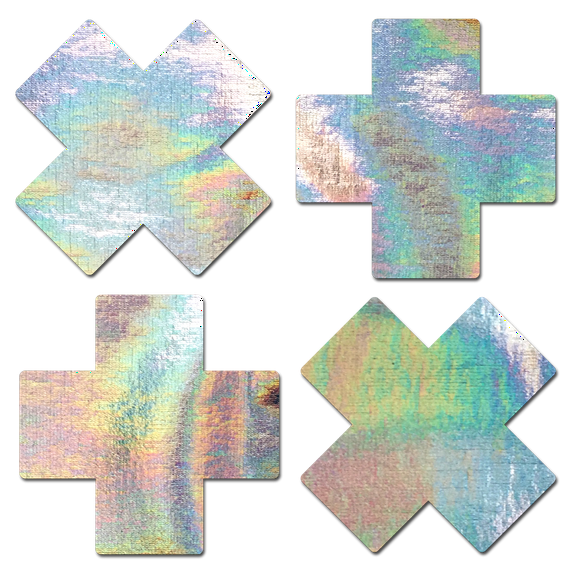 Petite Plus X: Two Pair of Small Holographic Silver Cross Nipple Pasties by Pastease®