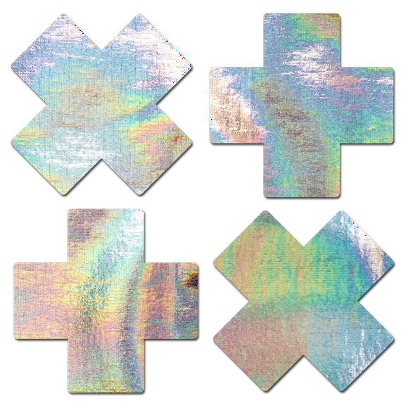 Petite Plus X: Two Pair of Small Holographic Silver Cross Nipple Pasties by Pastease®