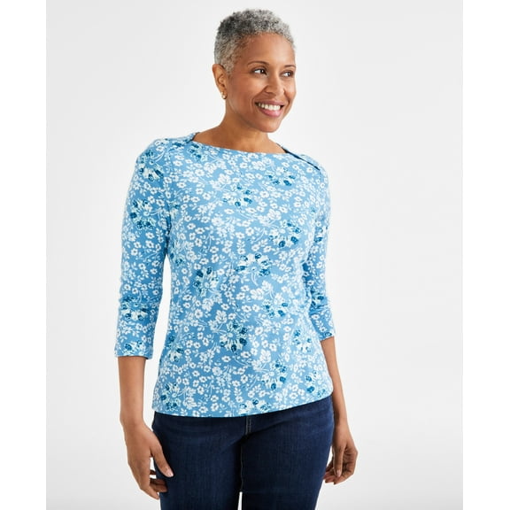 Petite Pottery Floral 3/4-Sleeve Pima Knit Top Pottery Flower PS