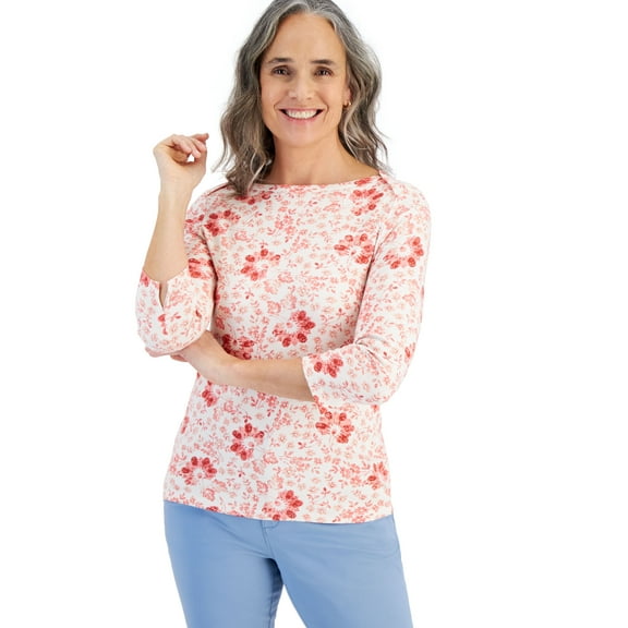 Petite Pottery Floral 3/4-Sleeve Pima Knit Top Pottery Shitake PP/PXS