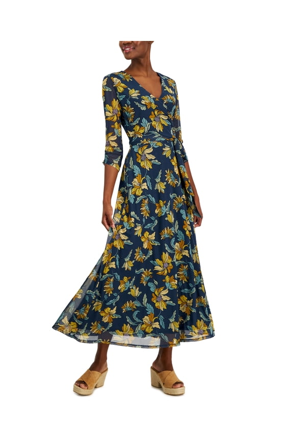 Petite Print Faux-Wrap Maxi Dress Blue Moonlight PM