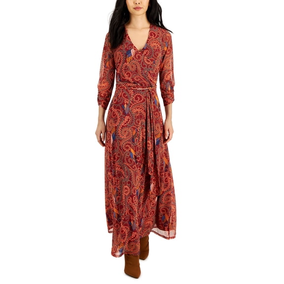 Petite Print Faux-Wrap Maxi Dress Rhubarb Combo PS